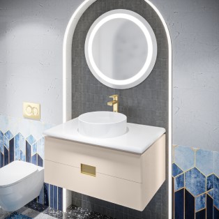 White Bathroom products with golden colour faucet