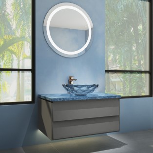 Bathroom glass sink with lighted mirror