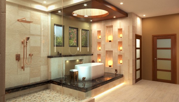 Bathroom design with gold accessories