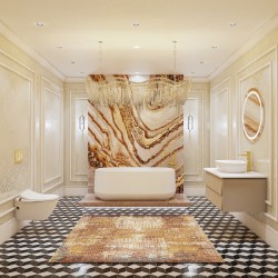 Bathroom with golden lighting