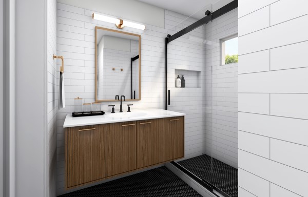 Kohler Matte black products with white theme bathroom